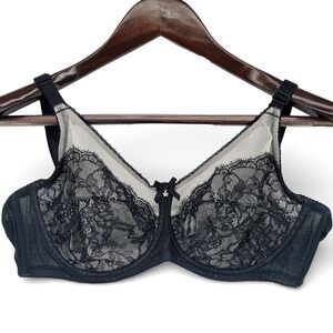 Wacoal Womens 40C Bra Nylon Lace Black Underwire Full Coverage Support Bra